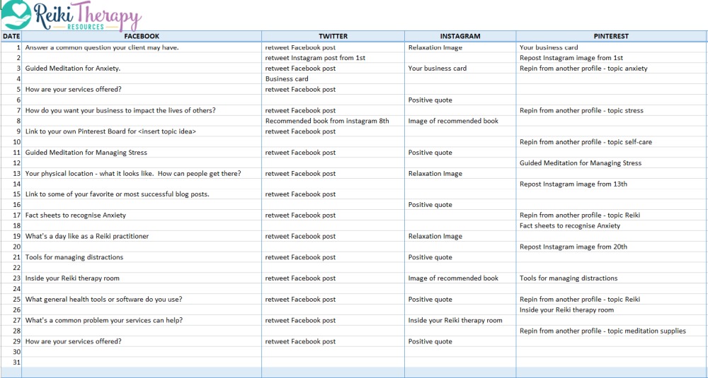 Social Media Plan Example